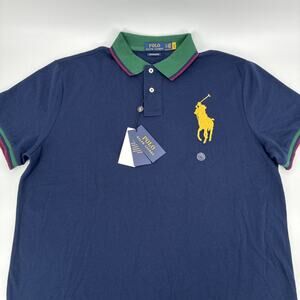 Polo Ralph Lauren Shirt Men XL Blue Ringer Slim Fit Big Pony Preppy NWT